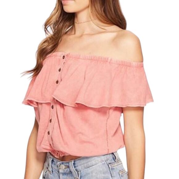 Free People Love Letter Ruffled Tube Top XS Off Shoulder Coral We The Free Boho - Picture 1 of 9